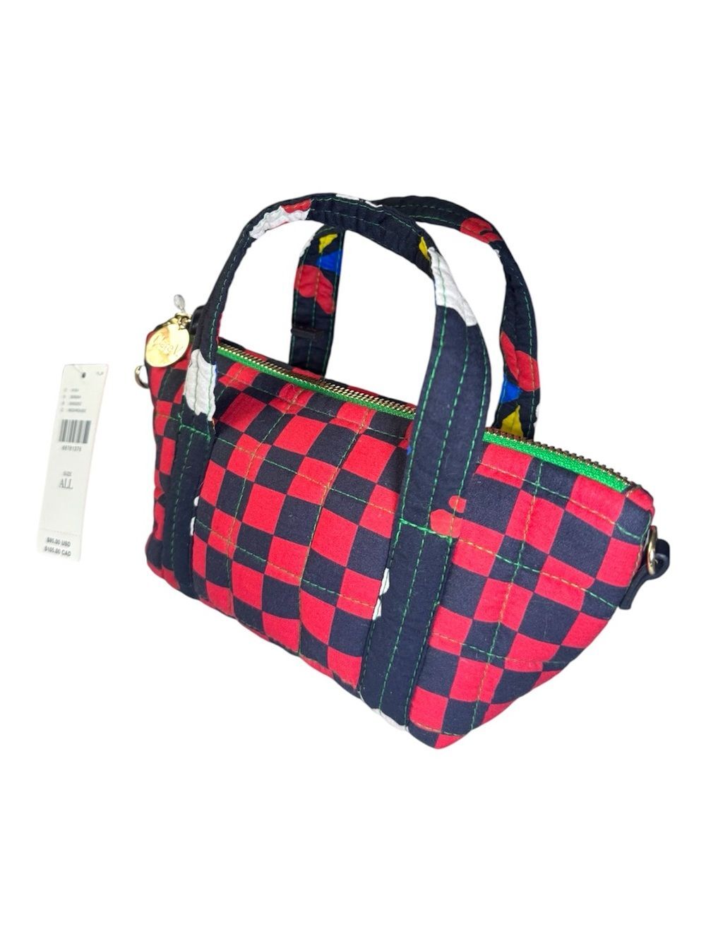 NWT Clare V. Lil Zip Sac Tote Quilted Red Black Checkered Mini Bag Puffer - Picture 3 of 9